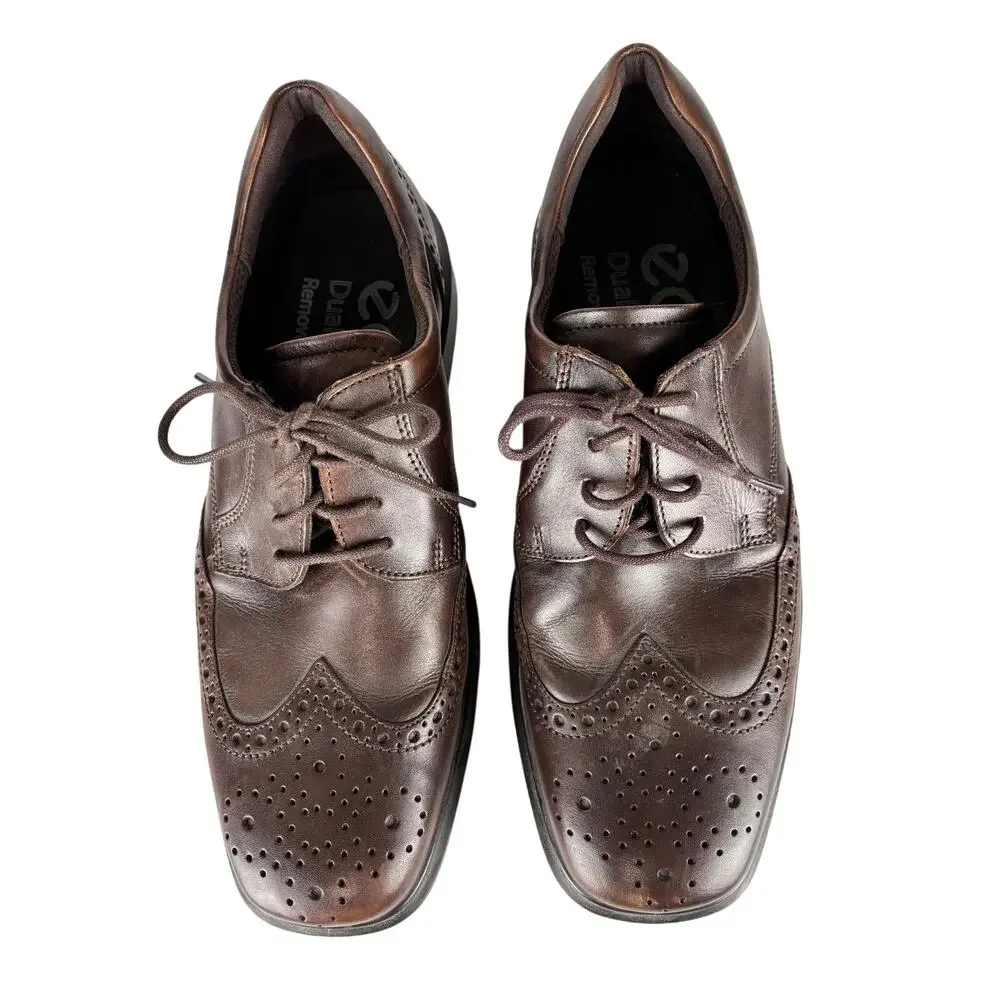 ECCO Brown Leather Wingtip Oxford Dress Shoes EU 43 US 9.5-10 Comfort NWOB